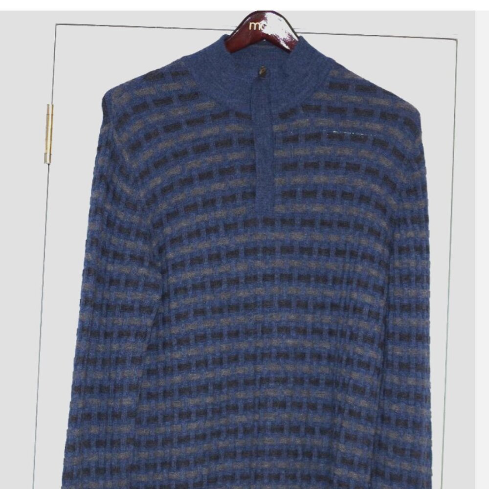 Sol baby alpaca Men's Gray blue Patterned Sweater size L